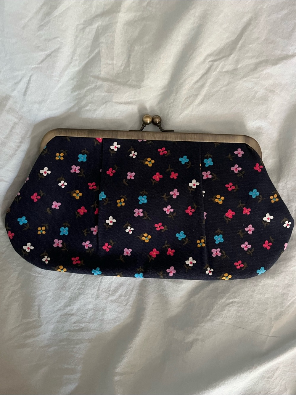 Floral Print Navy Kiss-Lock Clutch